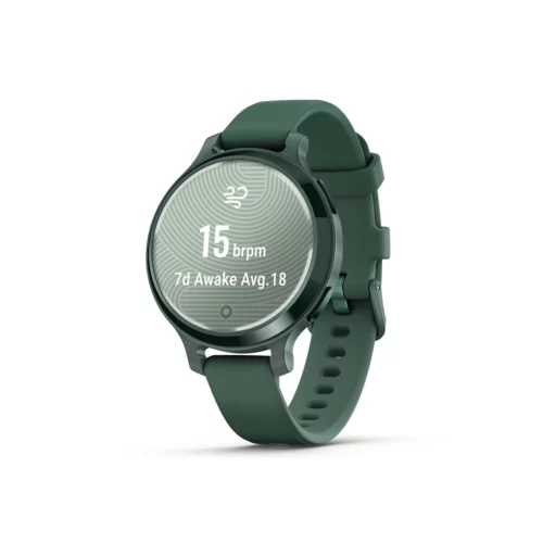Garmin Lily 2 Active in Lunar Gold with Silver with Jasper Green with Jasper Green Silicone Band respiration