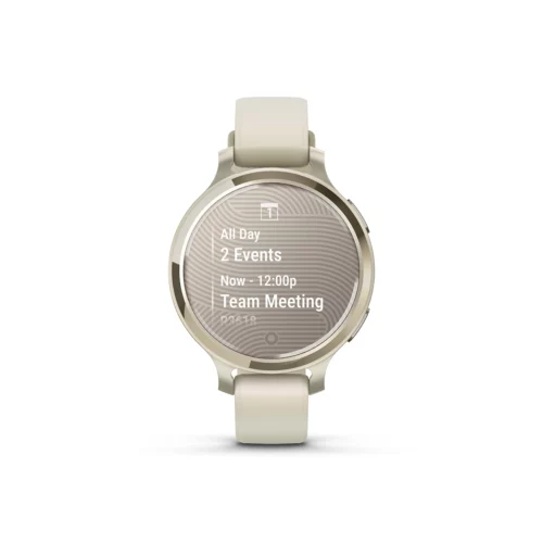 Garmin Lily 2 Active in Lunar Gold with Bone Silicone Band calendar