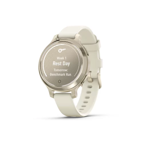 Garmin Lily 2 Active in Lunar Gold with Bone Silicone Band Garmin coach