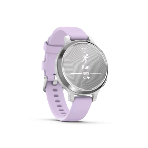 Garmin Lily 2 Active in Lunar Gold with Silver with Purple Jasmine Silicone Band run start page