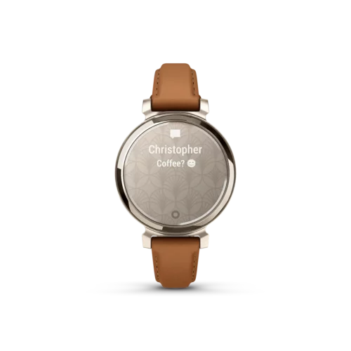 Garmin Lily 2 Classic Cream Gold with Tan Leather Band message screen