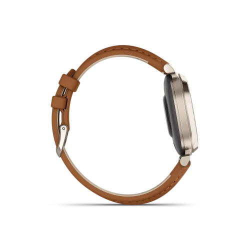 Garmin Lily 2 Classic Cream Gold with Tan Leather Band right side