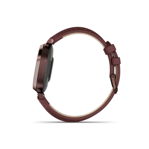 Garmin Lily 2 Classic Dark Bronze with Mulberry Leather Band left side