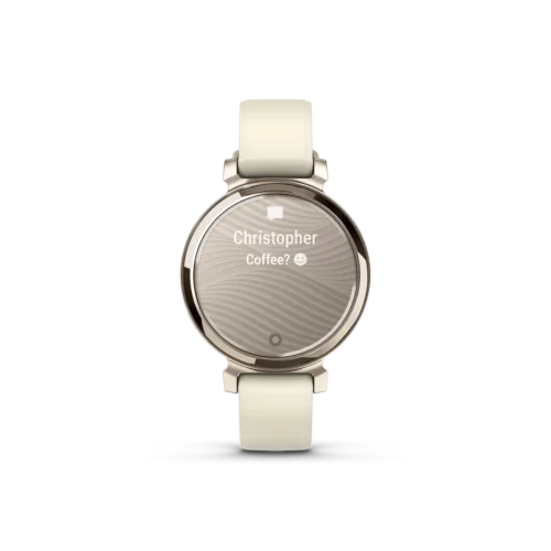 Garmin Lily 2 Cream Gold with Coconut Silicone Band message screen