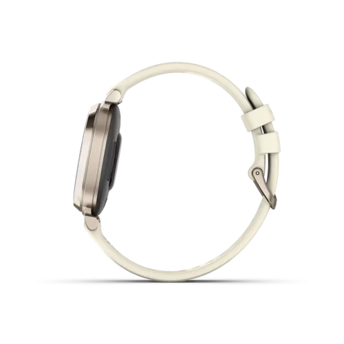 Garmin Lily 2 Cream Gold with Coconut Silicone Band left side