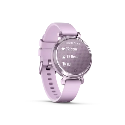 Garmin Lily 2 Metallic Lilac with Lilac Silicone Band stats screen