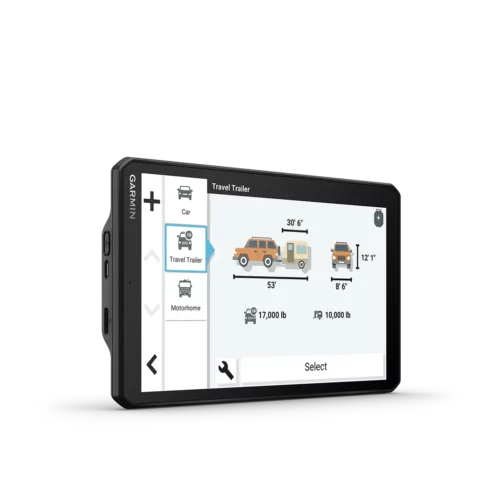 Garmin RV 895 angled right with truck specs