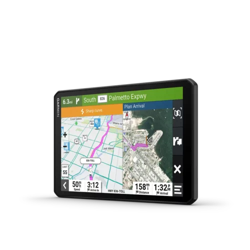 Garmin RV 895 angled left with directions