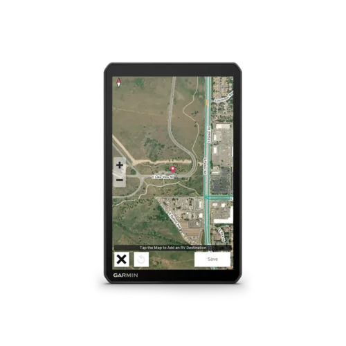 Garmin RV 895 vertical view with satellite imagery