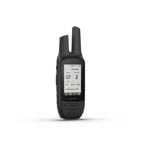 Garmin Rino 750t tilted right with channels screen