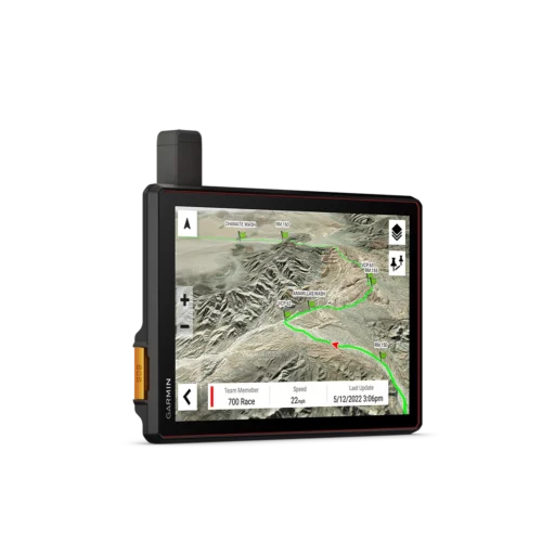 Garmin Tread XL Baja Chase right angled view with directions on 3D terrain map