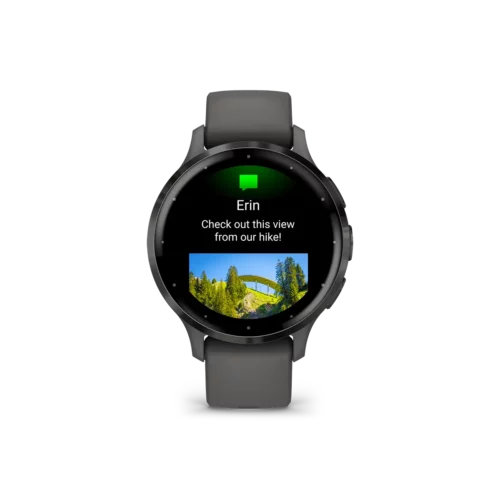 Garmin venu 3s in slate and pebble grey front view