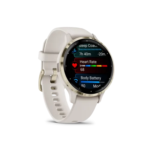 Garmin venu 3s in soft gold and ivory right hand view