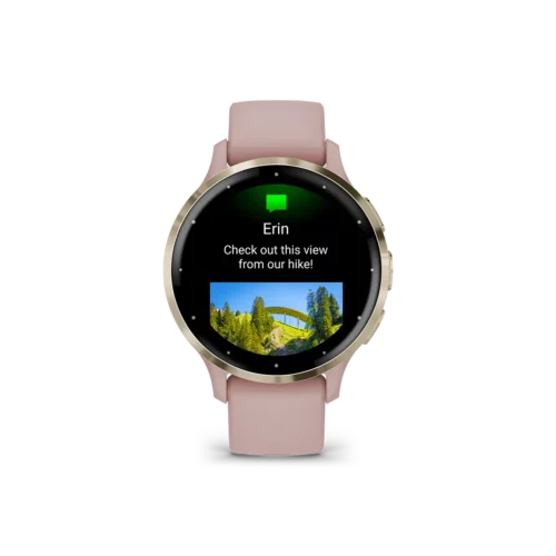 Garmin venu 3s in soft gold and dust rose front view