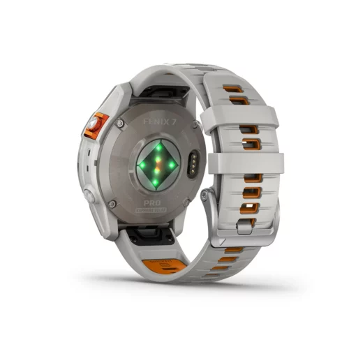 Garmin fenix 7 Pro Sapphire Solar in Titanium with Fog Gray/Ember Orange Band heart rate monitor
