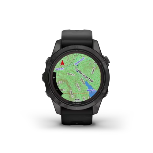 fenix 7S Pro Sapphire Solar Edition in Carbon Gray DLC Titanium with Black Band ski map view
