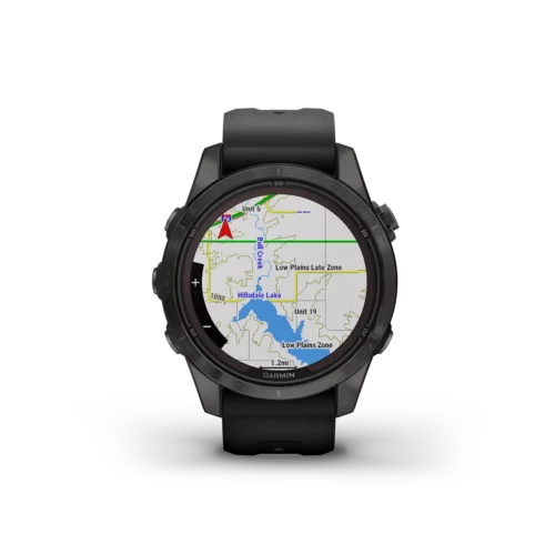 fenix 7S Pro Sapphire Solar Edition in Carbon Gray DLC Titanium with Black Band map view