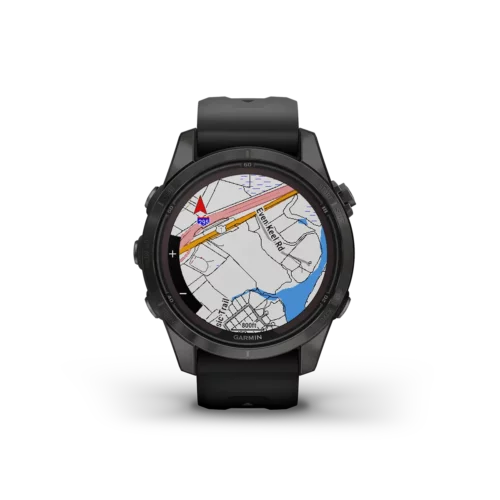 fenix 7S Pro Sapphire Solar Edition in Carbon Gray DLC Titanium with Black Band map view