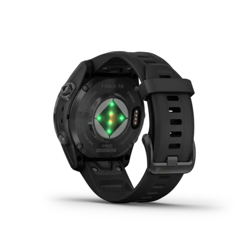fenix 7S Pro Sapphire Solar Edition in Carbon Gray DLC Titanium with Black Band heart rate monitor