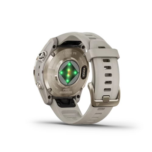 fenix 7S Pro Sapphire Solar Edition in Soft Gold with Light Sand Band heart rate monitor