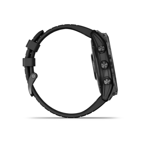 fenix 7X Pro Sapphire Solar in Titanium with Carbon Gray DLC Titanium with Black Band right side with buttons