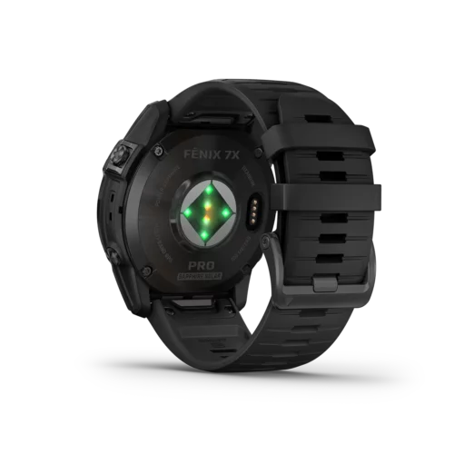 fenix 7X Pro Sapphire Solar in Titanium with Carbon Gray DLC Titanium with Black Band heart rate monitor