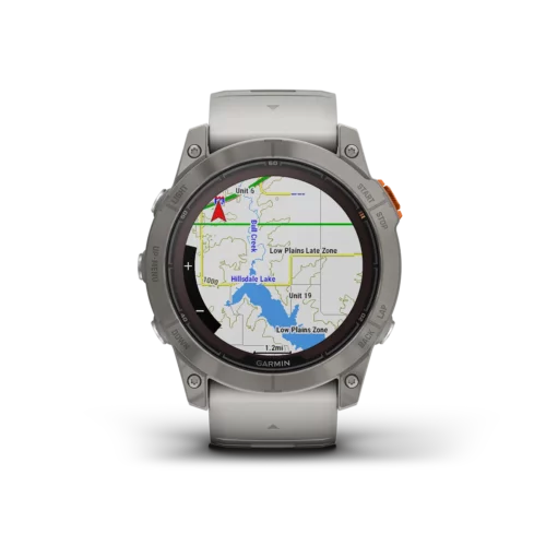 fenix 7X Pro Sapphire Solar in Titanium with Fog Gray/Ember Orange Band map view
