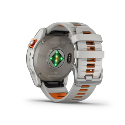 fenix 7X Pro Sapphire Solar in Titanium with Fog Gray/Ember Orange Band heart rate monitor