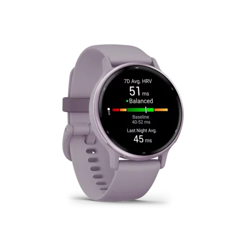 Garmin vivoactive 5 in orchid angled right