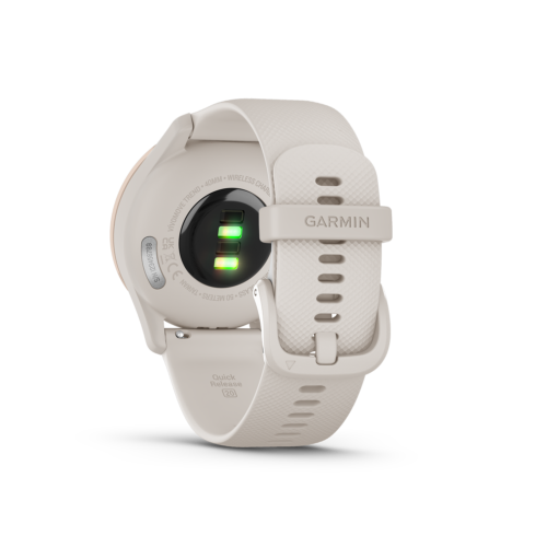Garmin vivomove Trend in peach back side with heart rate