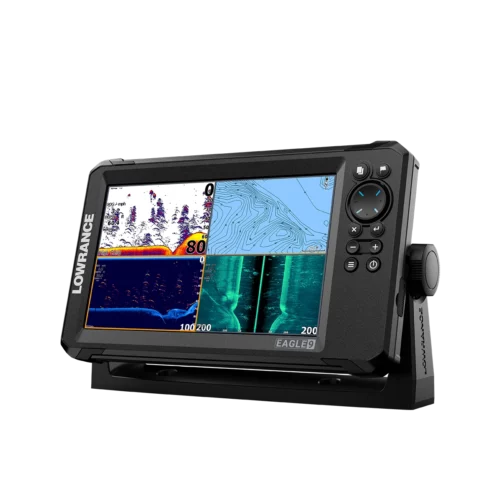 Lowrance EAGLE 9 TS + C-MAP left view with 4 split screen