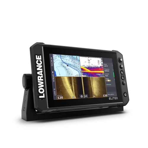 Lowrance ELITE FS 9 left angled view with split screen