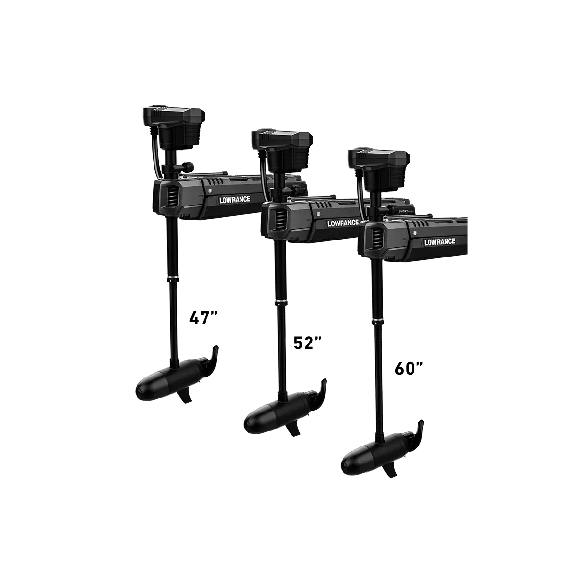 Lowrance GHOST Trolling Motor family with different shaft lengths