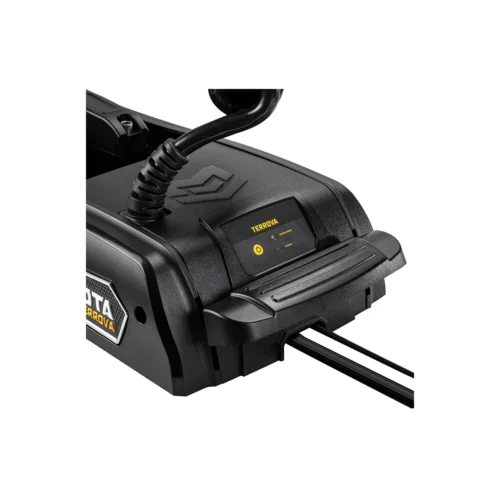 Minn Kota trolling motor close-up of boat motor and battery on Terrova Quest 90/115 lb. thrust