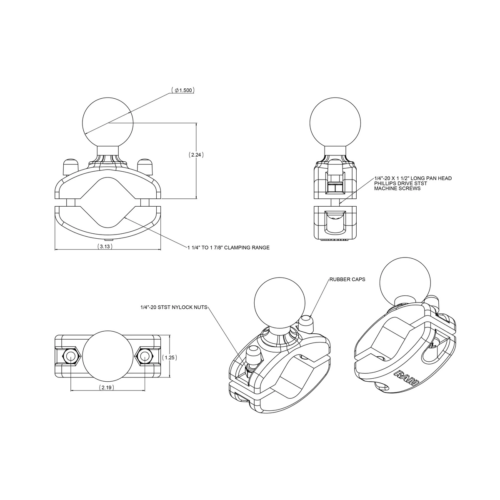 RAM-271U-12: RAM Rail Clamp Ball Base for 1.25