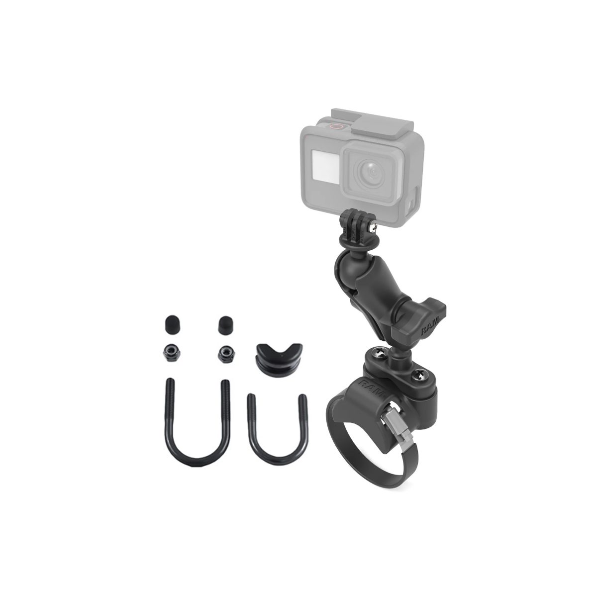 RAM-B-149Z-2-GOP1U: RAM ATV/UTV Handlebar U-Bolt Mount with Action Camera Adapter