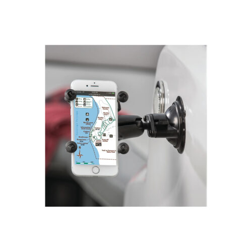 RAM-B-166-UN7U: RAM X-Grip Phone Mount with RAM Twist-Lock Suction Cup in use on boat