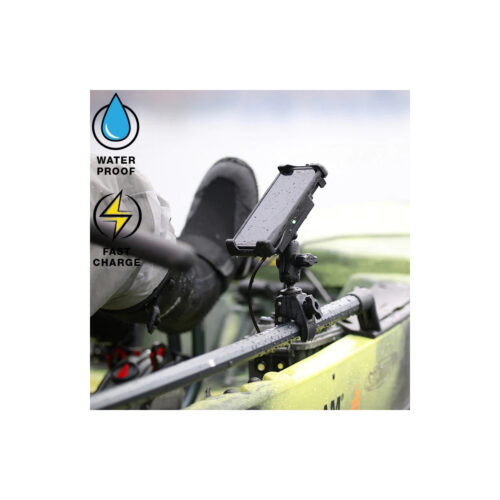 RAM-B-400-A-UN14W-V7M: RAM Quick-Grip 15W Waterproof Wireless Charging Mount with Tough-Claw mounted on kayak