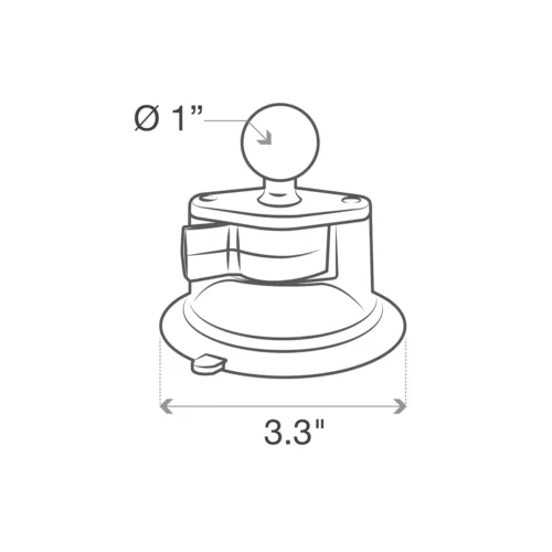 RAP-B-224-1U: RAM Twist-Lock Composite Suction Cup Base with Ball dimensions graphic