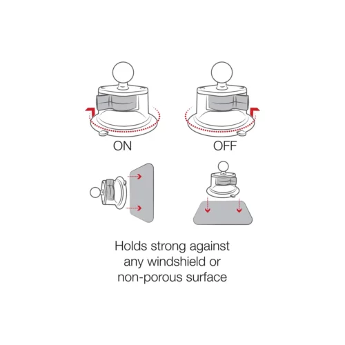 RAP-B-224-1U: RAM Twist-Lock Composite Suction Cup Base with Ball how to use suction cup graphic