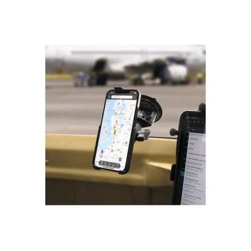 RAP-B-224-1U: RAM Twist-Lock Composite Suction Cup Base with Ball in use with smartphone on windshield