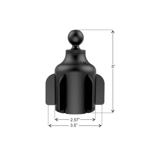 RAP-B-299-4U: RAM Stubby Cup Holder Ball Base dimensions graphic