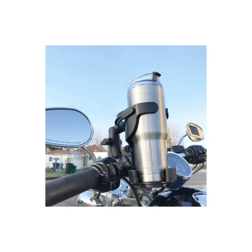 RAP-B-417BU: RAM Level Cup XL 32oz Drink Holder with Ball in use on motorbike