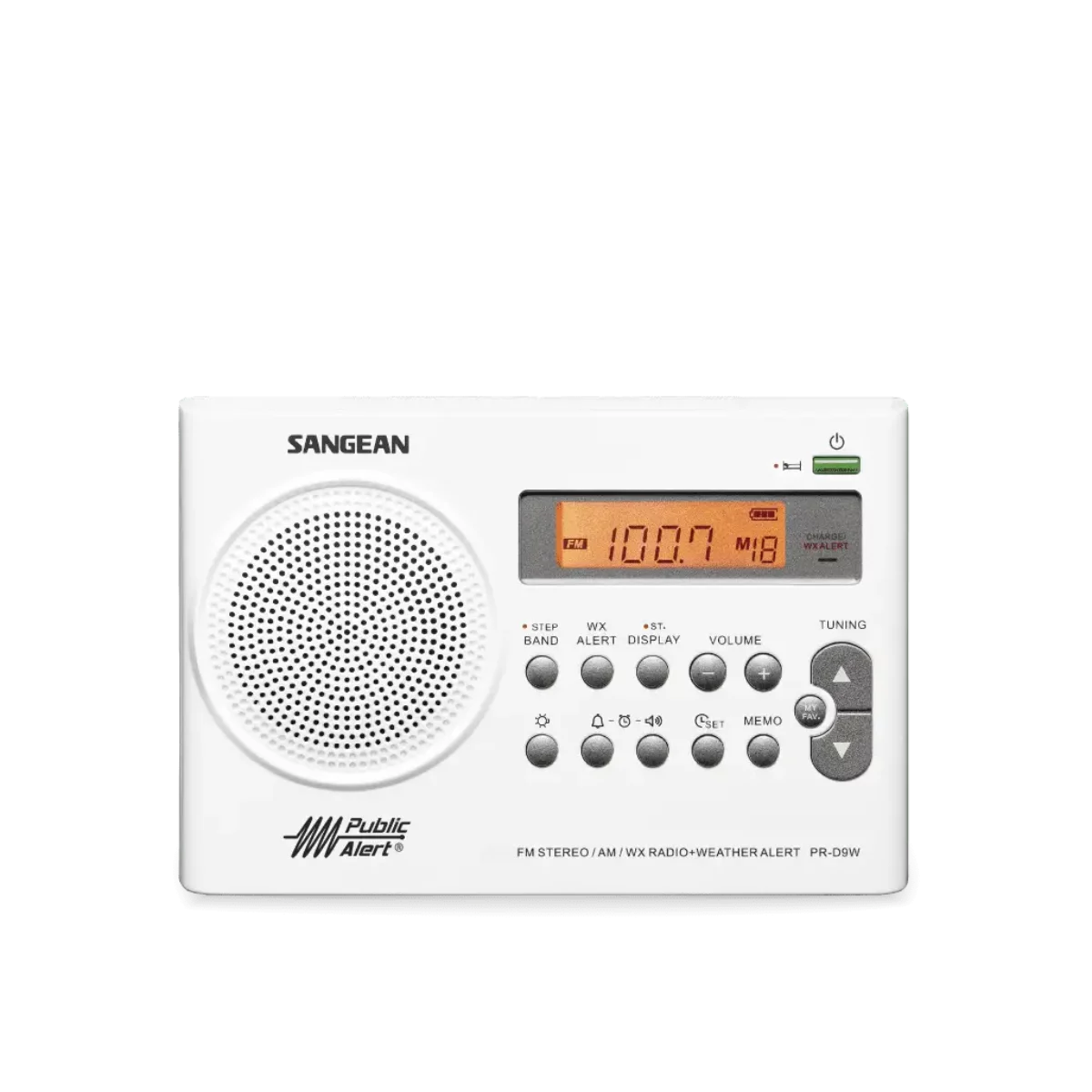 Sangean PR-D9W Portable AM / FM Stereo Radio in white front view
