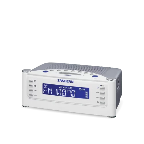 Sangean RCR-22 AM / FM-RBDS / AUX Digital Tuning Radio in white left angled view