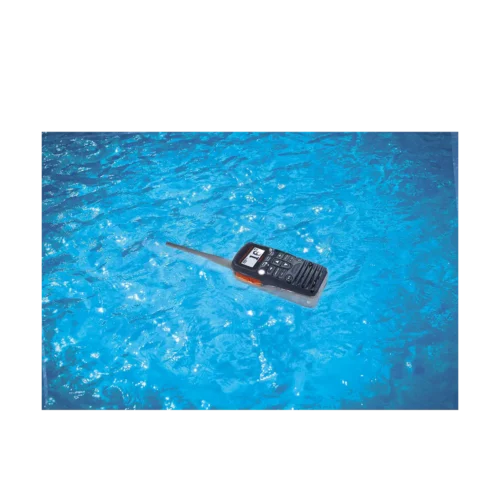 Standard Horizon HX320 6W Compact Floating Marine Handheld Transceiver floating in water