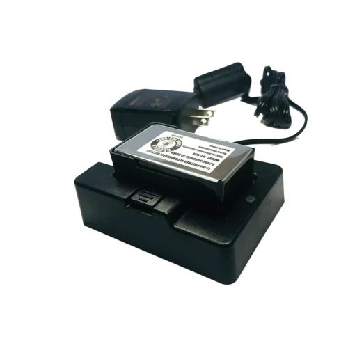 Uniden External Battery Charger for SDS100 with battery sitting in charger