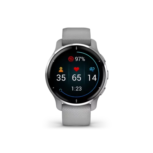 Garmin Venu 2 Plus in grey with stats page