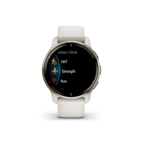 Garmin Venu 2 Plus in ivory with menu options