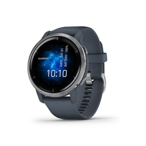 Garmin Venu 2 - Silver Bezel with Granite Blue Case and Silicone Band